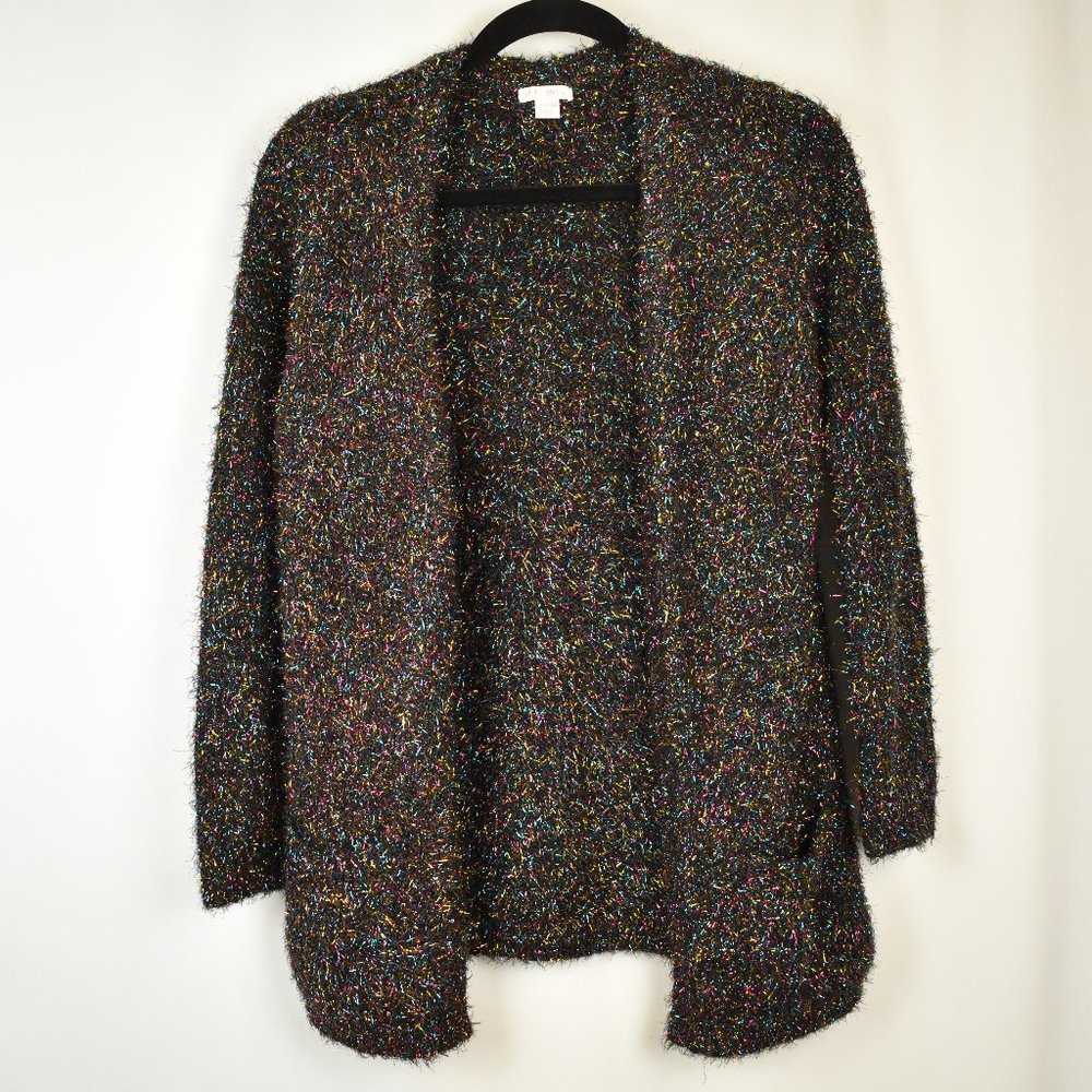 Xhilaration Kids Size L Black and Multicolor Tinsel Open Front Cardigan Sweater
